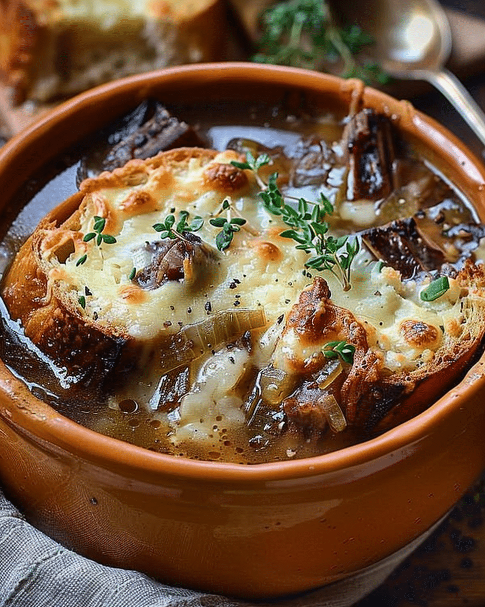 French Onion Short Rib Soup with Cheesy Gruyère Toast (No Wine)