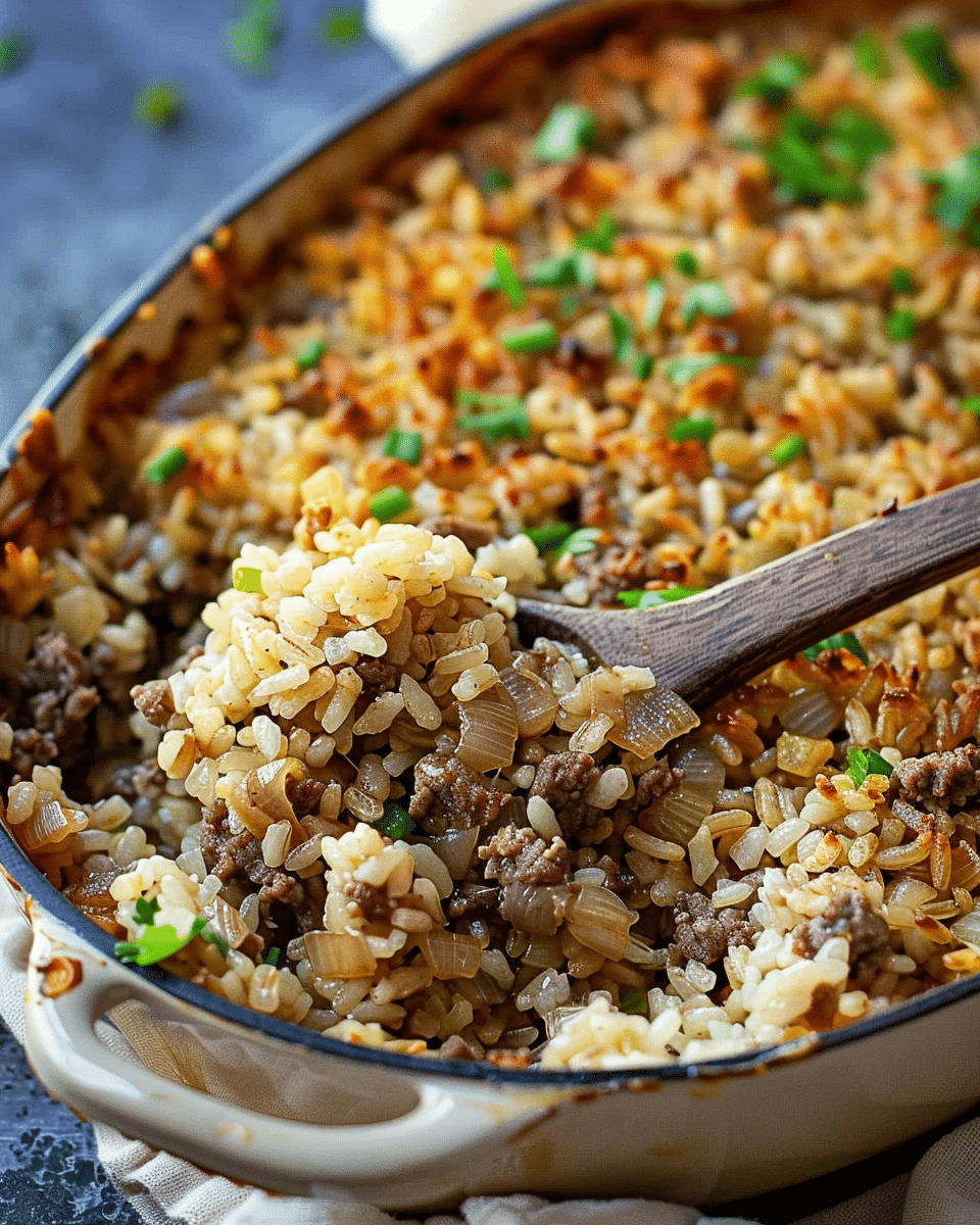 French Onion Beef Rice Casserole