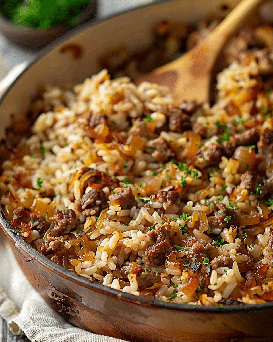 French Onion Beef Rice Casserole