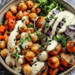 Roasted Vegetable and Chickpea Bowl with Tahini Dressing