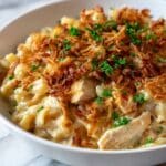 French Onion Chicken Orzo Casserole