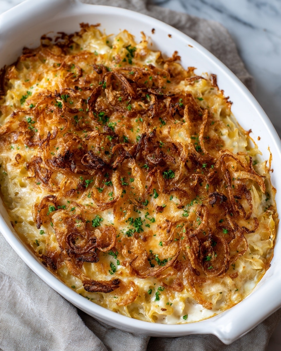 French Onion Chicken Orzo Casserole