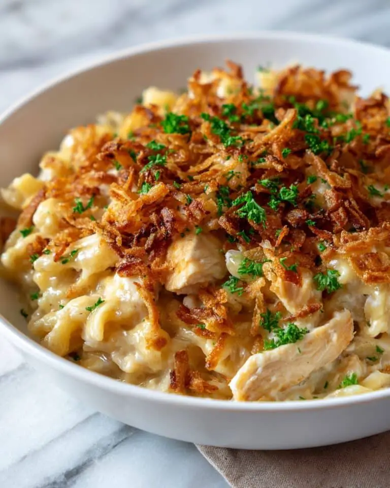 French Onion Chicken Orzo Casserole