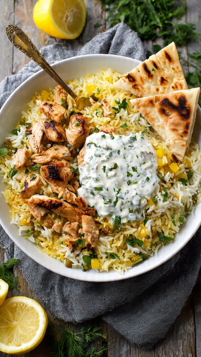 Mediterranean Chicken and Rice Bake with Tzatziki