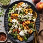 Roasted Peach Salad with Burrata & Pesto