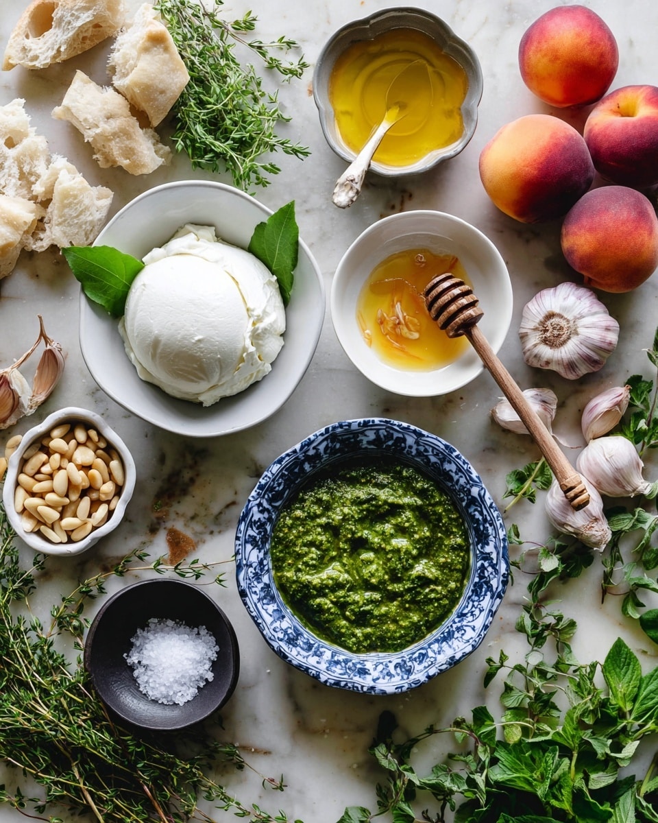Roasted Peach Salad with Burrata & Pesto