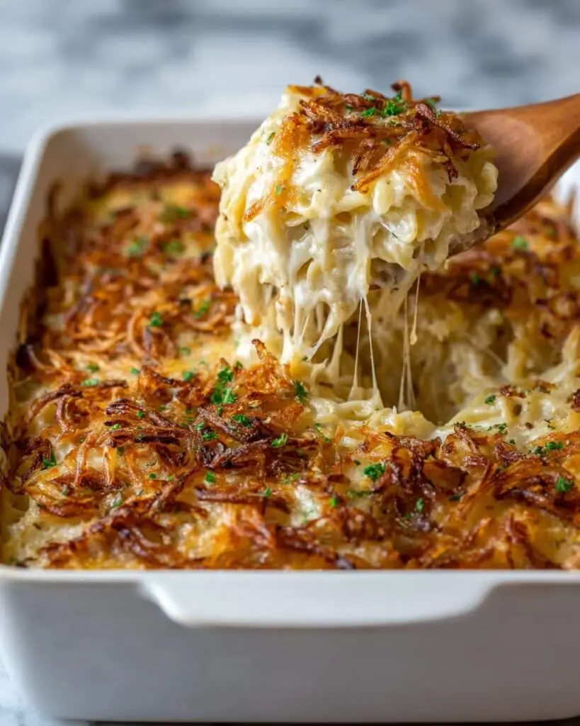 The Best French Onion Chicken Orzo Casserole
