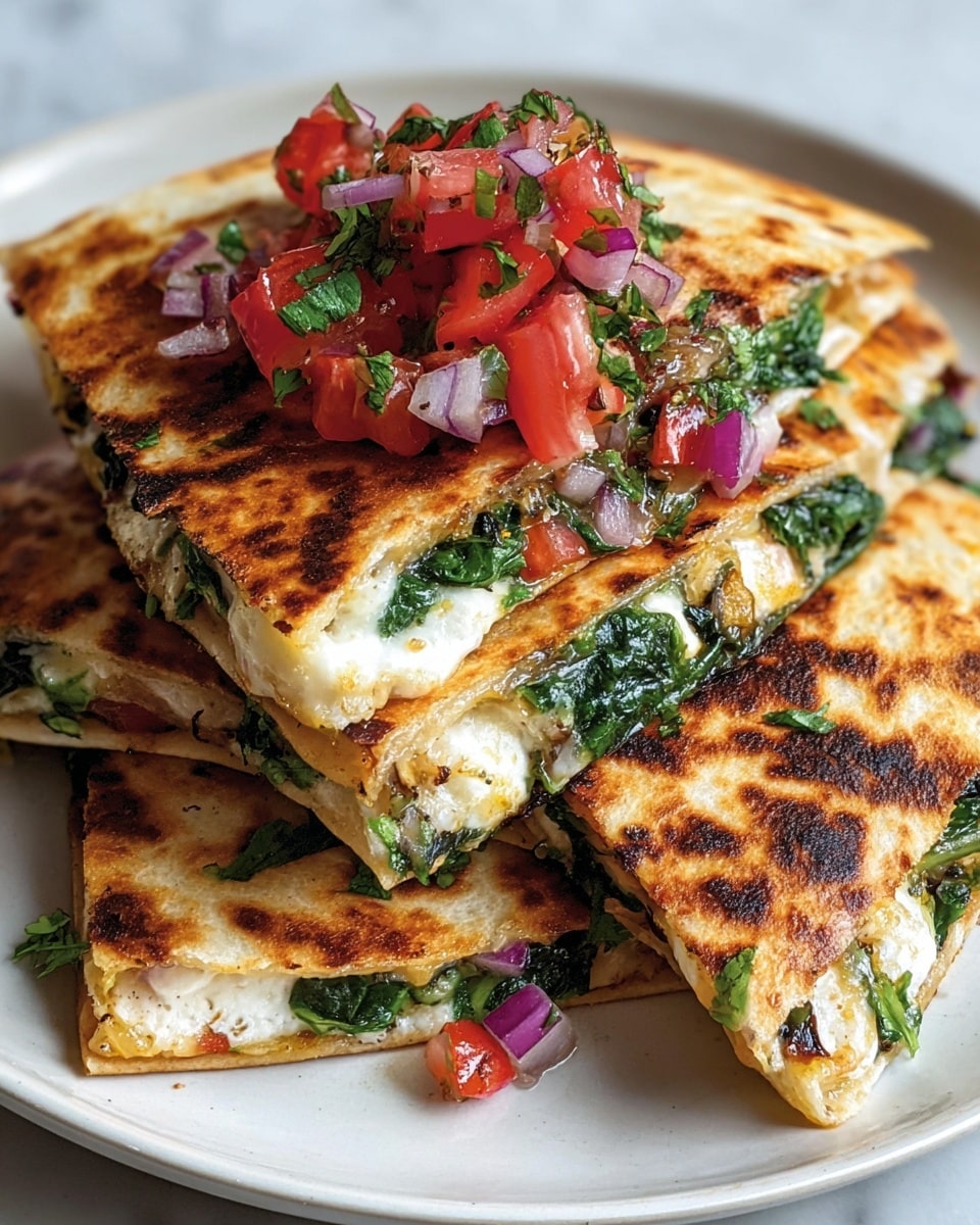 Mediterranean Quesadillas with Spinach, Feta, Mozzarella, and Red Onion