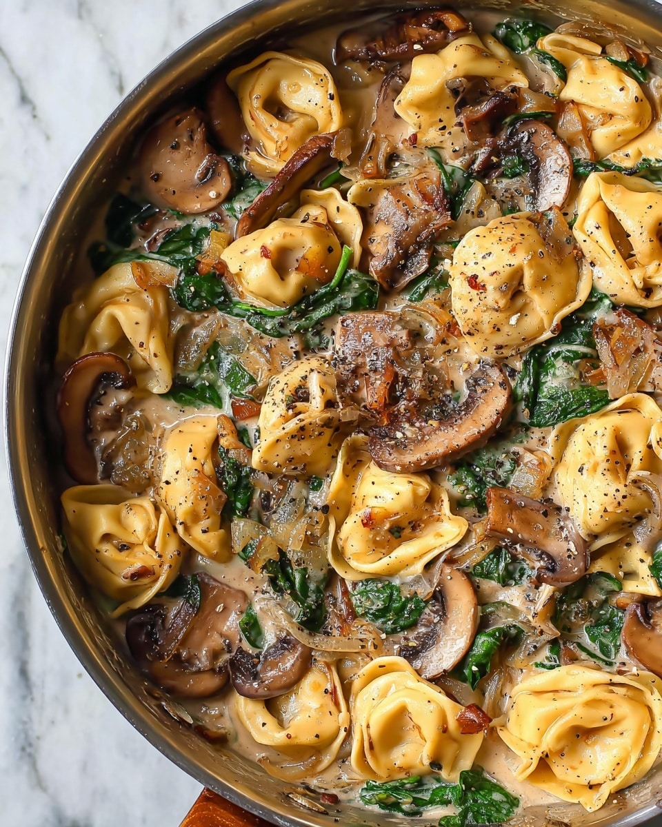 Creamy Spinach and Mushroom Tortellini with Caramelized Onions