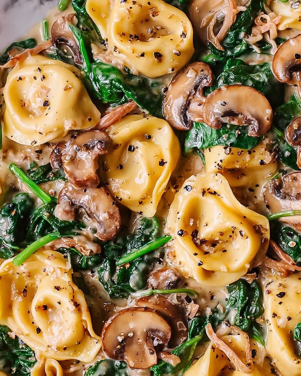 Creamy Spinach and Mushroom Tortellini with Caramelized Onions