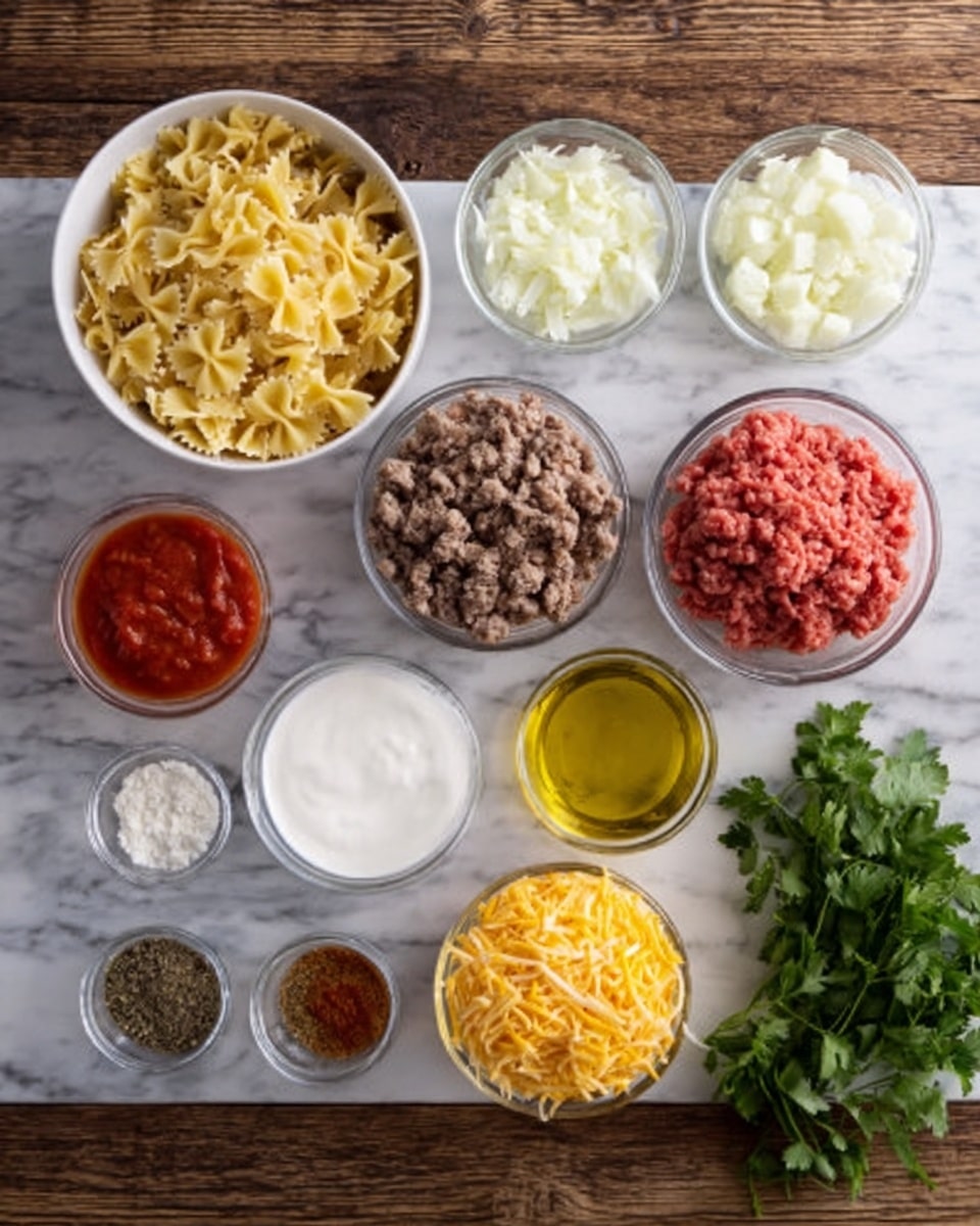 Garlic Butter Bowtie Pasta with Ground Beef Recipe