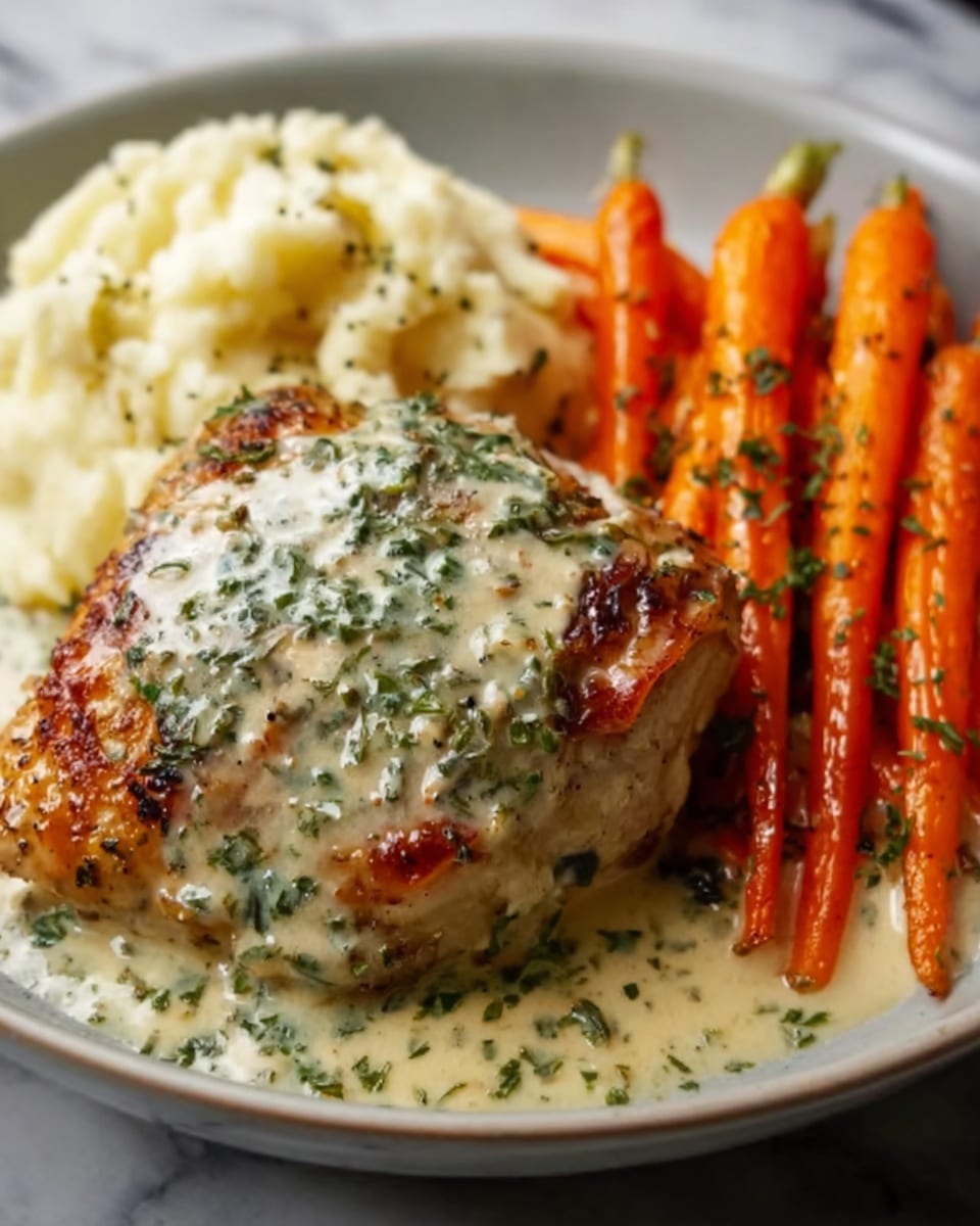Creamy Herb Chicken with Mashed Potatoes & Glazed Carrots