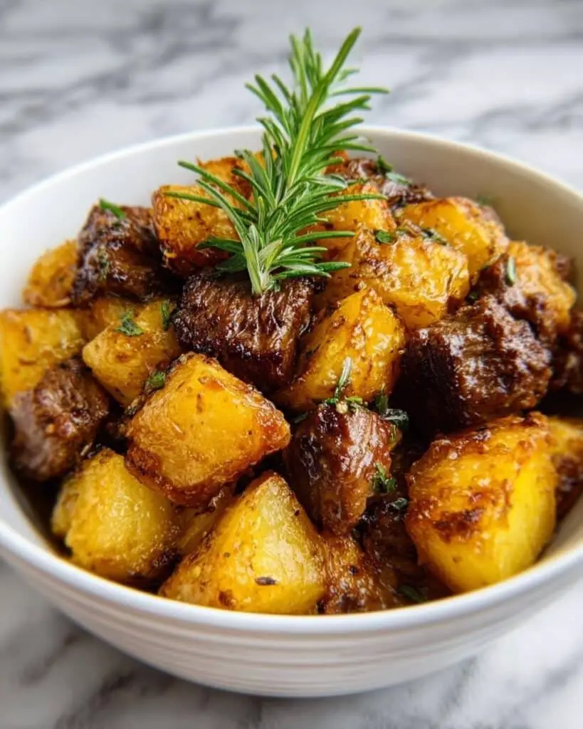 Slow Cooker Garlic Butter Beef Bites with Potatoes
