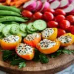 Spring Vegetable Tray with Stuffed Mini Pepper Carrots