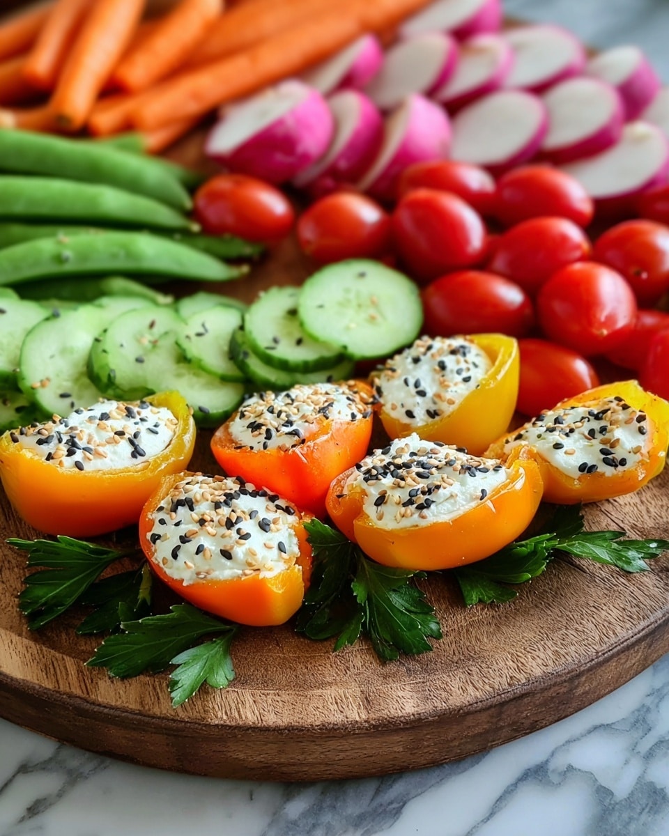 Spring Vegetable Tray with Stuffed Mini Pepper Carrots