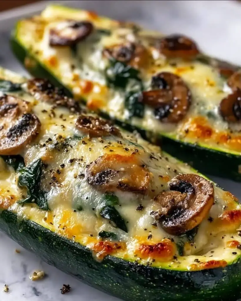 Spinach, Mushroom, and Ricotta Stuffed Zucchini Recipe