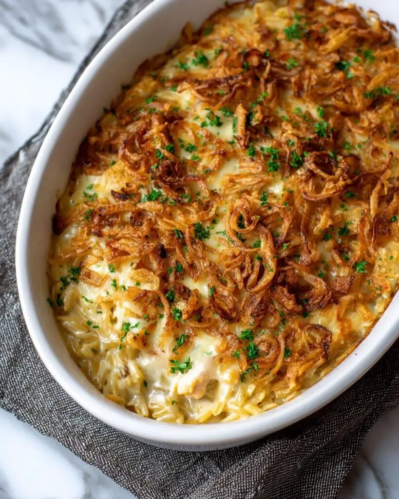 French Onion Chicken Orzo Casserole Recipe
