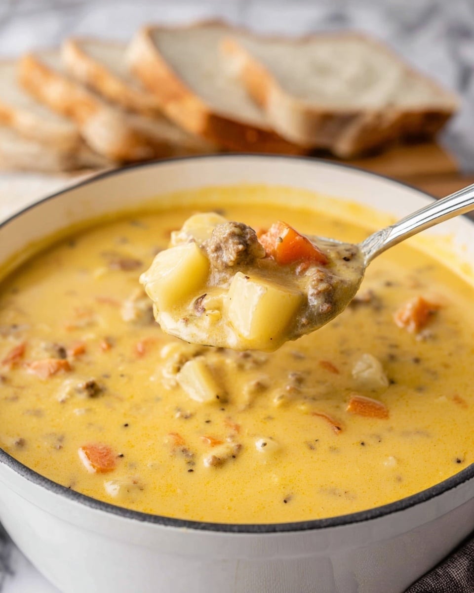 Cheesy Hamburger Potato Soup Recipe
