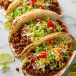 Ground Beef Tacos with Napa Cabbage and Guacamole