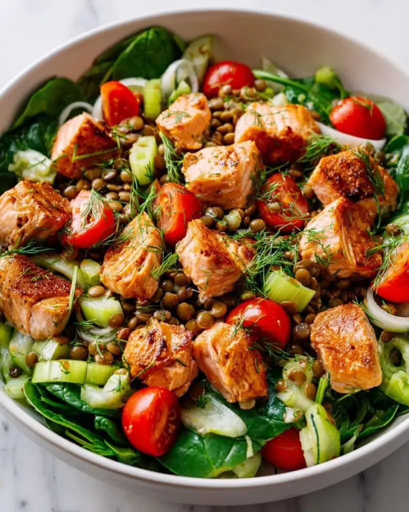 One-Pot Salmon, Spinach, and Lentil Salad Recipe