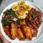 Southern Soul Food Plate with Honey-Glazed Wings, Potato Salad, Baked Beans & Collard Greens Recipe