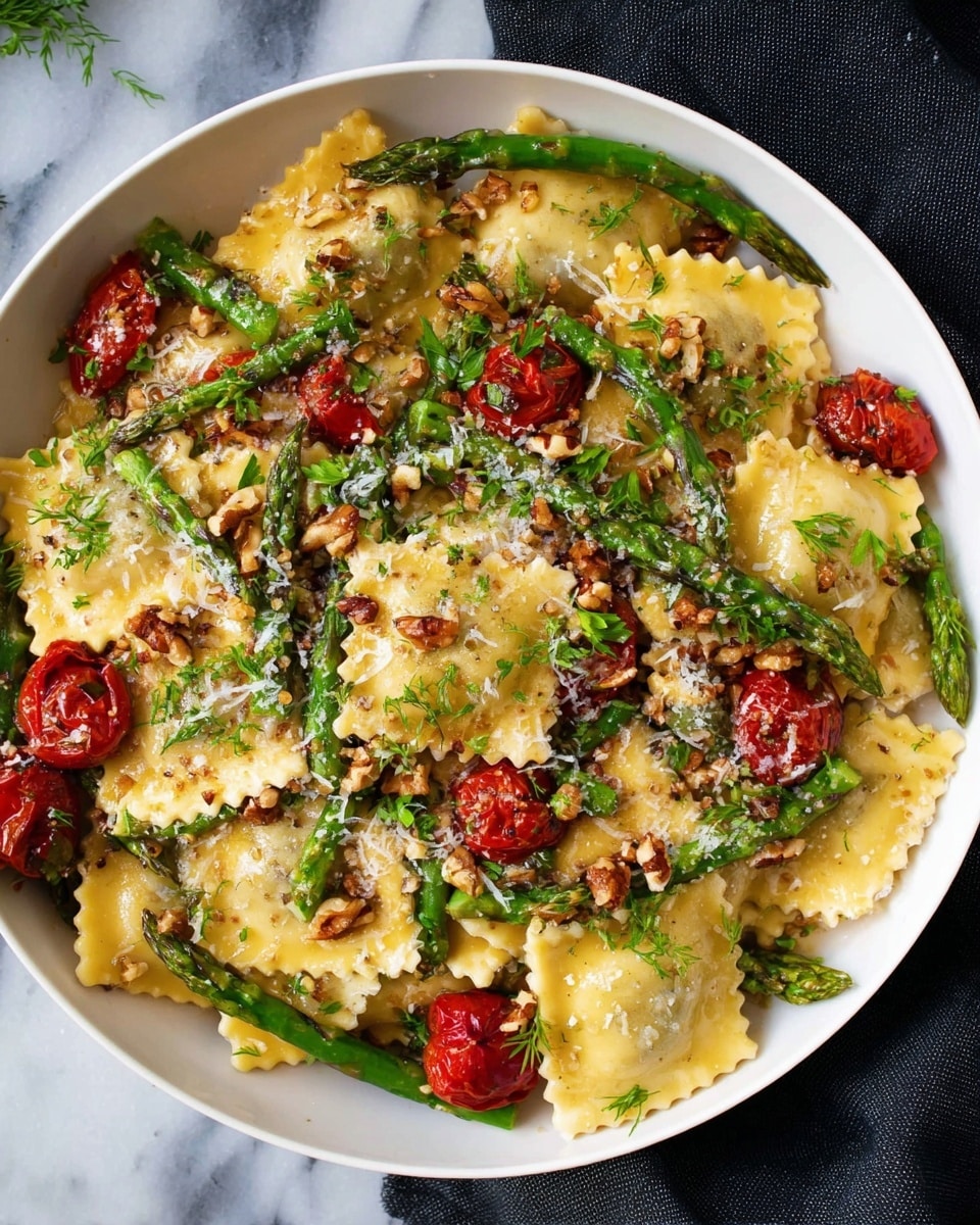 Fresh Ravioli with Tomato, Asparagus, and Herb Garlic Sauce Recipe