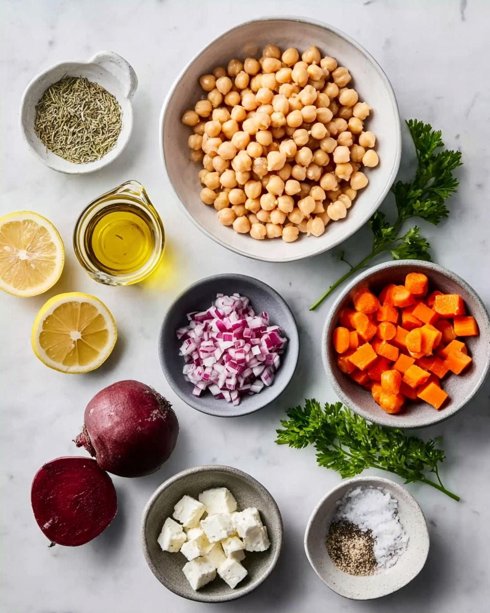 Chickpea, Beet & Feta Salad with Lemon-Garlic Vinaigrette Recipe