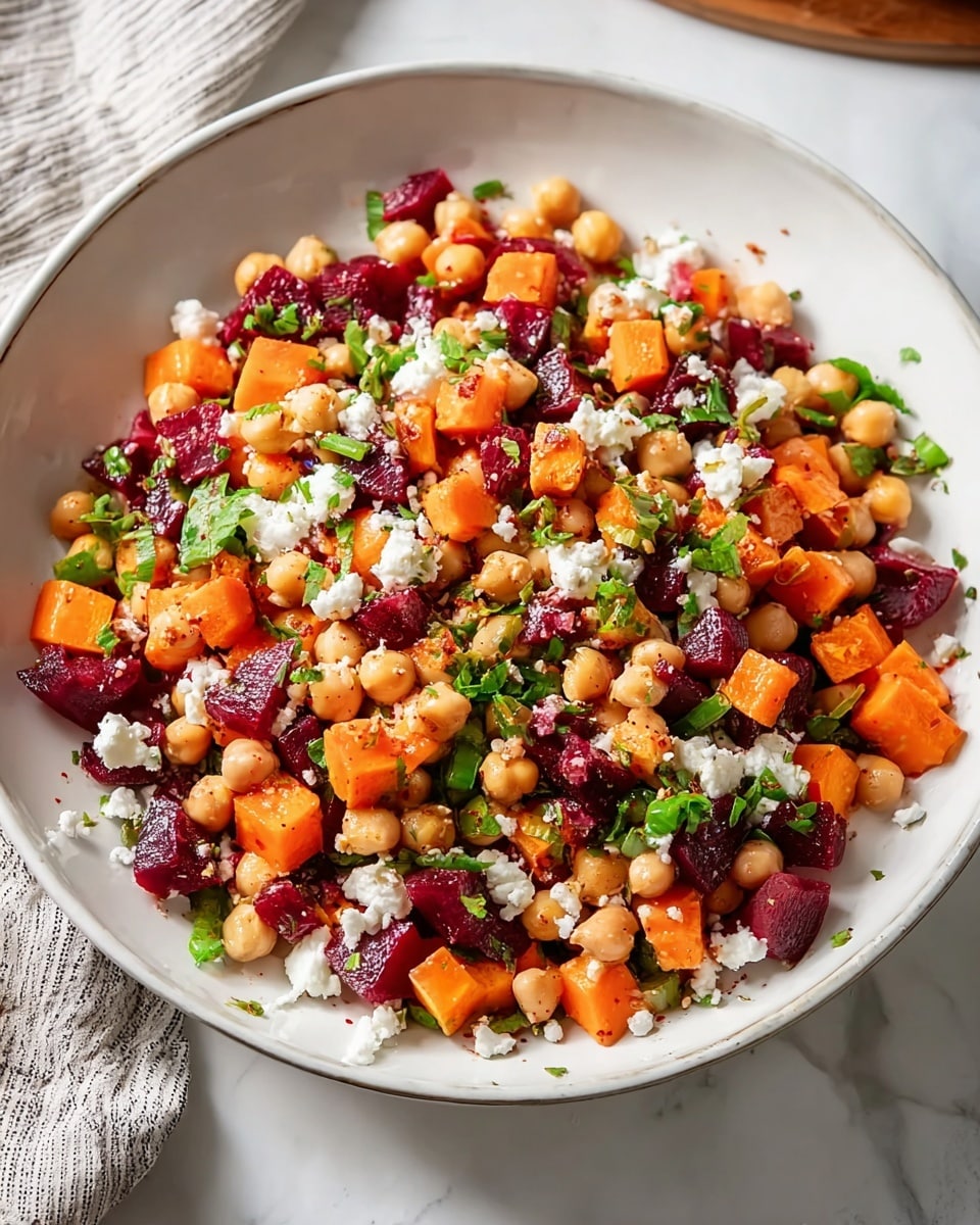 Chickpea, Beet & Feta Salad with Lemon-Garlic Vinaigrette Recipe