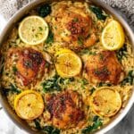 One Pan Lemon Garlic Chicken Thighs with Orzo Recipe