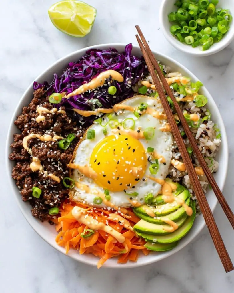 Korean Fried Rice with Ground Beef, Cauliflower, and Spicy Mayo Recipe