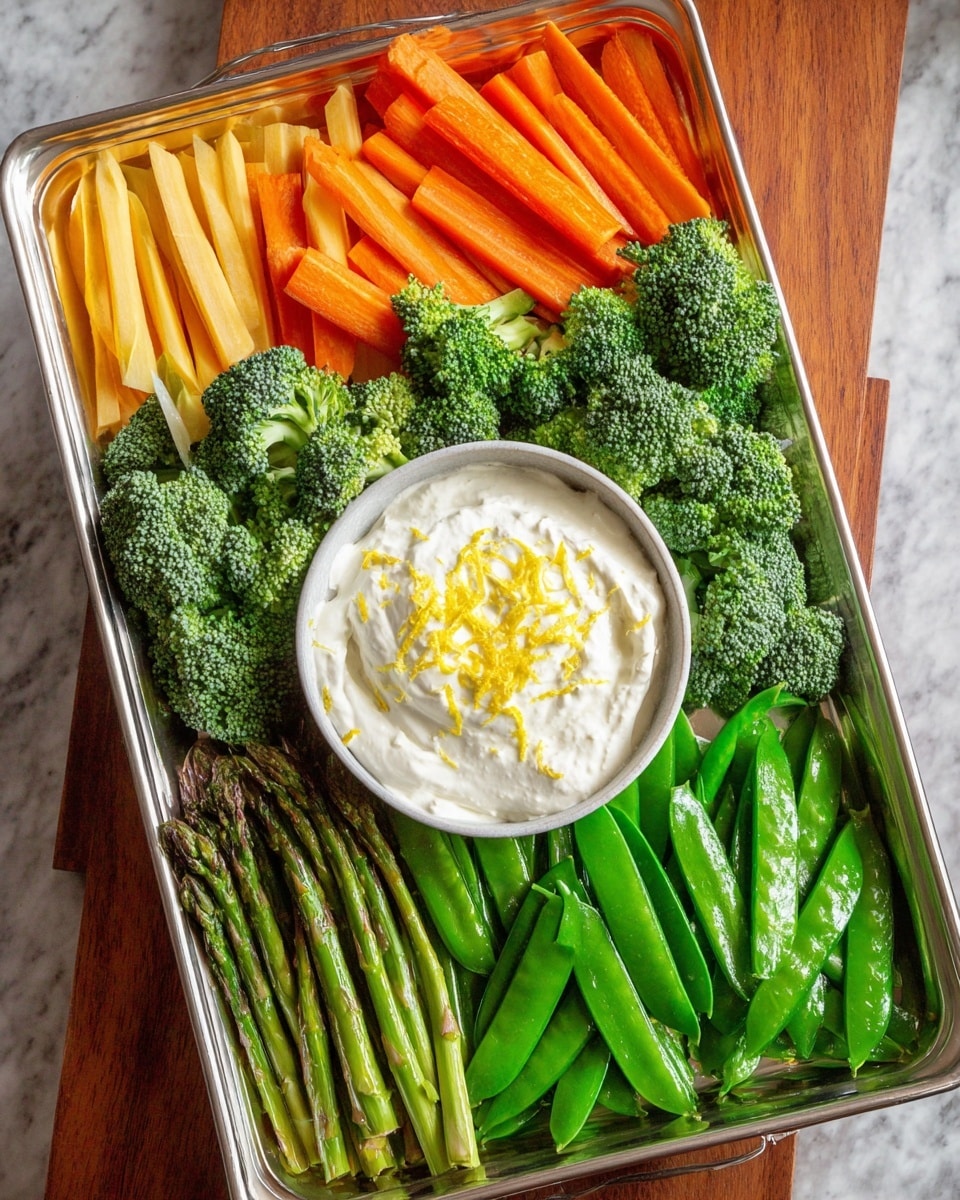 A woman's hand with red nail polish is holding a bright green broccoli floret dipped in creamy white dressing with small yellow bits on top. Below the hand is a white bowl filled with the same white dressing sprinkled with yellow pieces. Around the bowl, there are fresh vegetables arranged in layers on a white marbled surface: bright orange baby carrots at the top, green broccoli florets next to the carrots, deep green leafy spinach on the right side, and long green asparagus spears at the bottom left. The colors are fresh and vibrant, showing the mix of raw vegetables and smooth dressing. Photo taken with an iphone --ar 4:5 --v 7