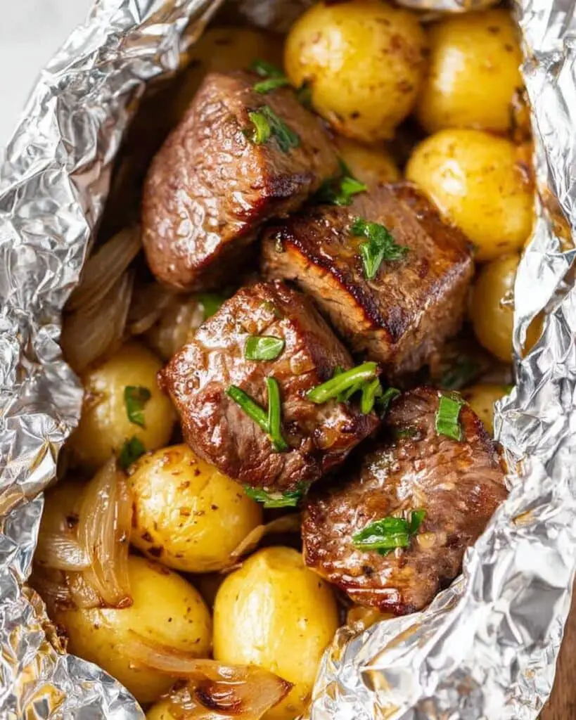 Garlic Butter Steak and Potato Foil Packets Recipe