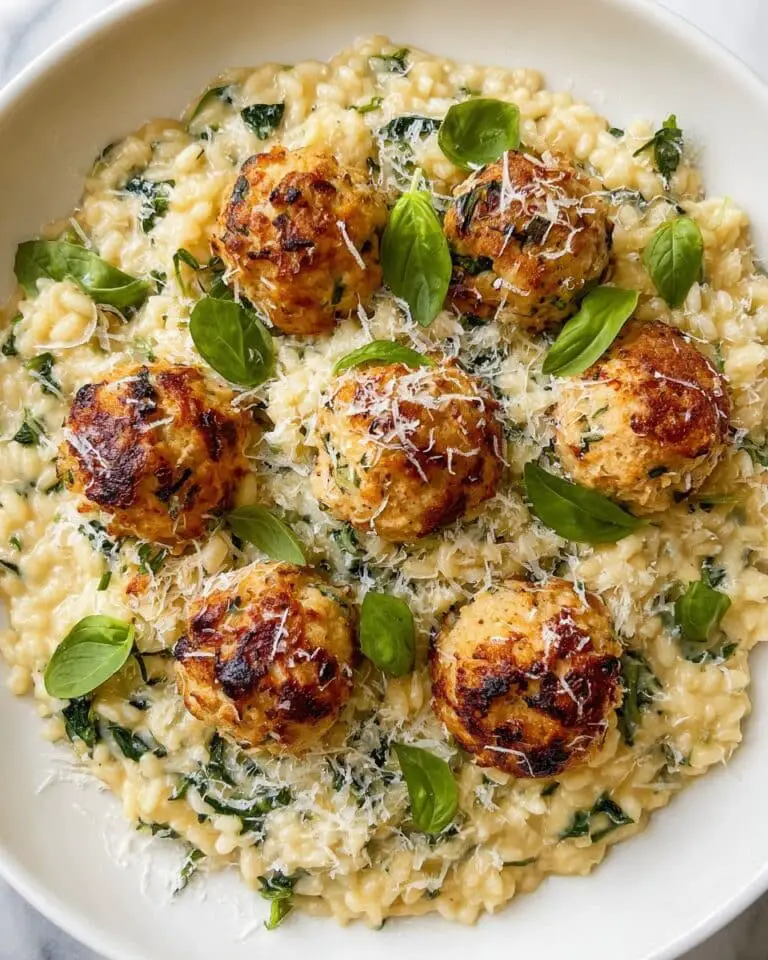 Baked Chicken Ricotta Meatballs with Creamy Spinach Orzo Recipe