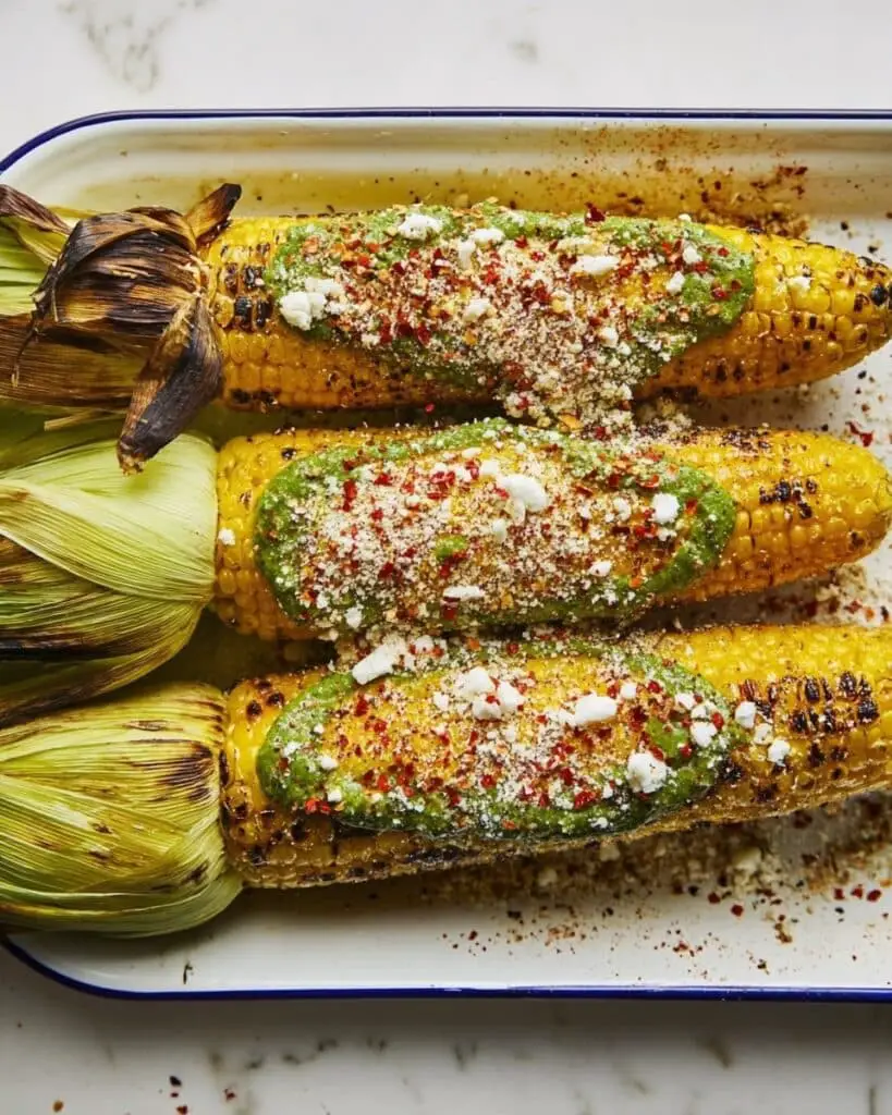 Basil Parmesan Grilled Corn Recipe