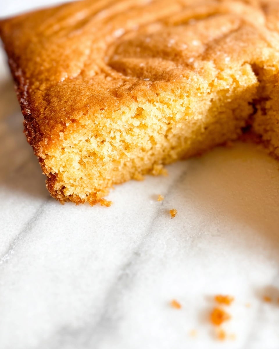 The image shows three square blondie bars stacked on top of each other on a white marbled surface. Each blondie has a crumbly and slightly rough texture with a golden brown color. The top bar is the most in focus, revealing fine crumbs and a soft inside that looks slightly dense and moist. The edges are straight but soft, and the bars have a uniform thickness with a smooth top layer that appears slightly cracked. The background is simple and bright, emphasizing the warm tones and texture of the blondies photo taken with an iphone --ar 4:5 --v 7